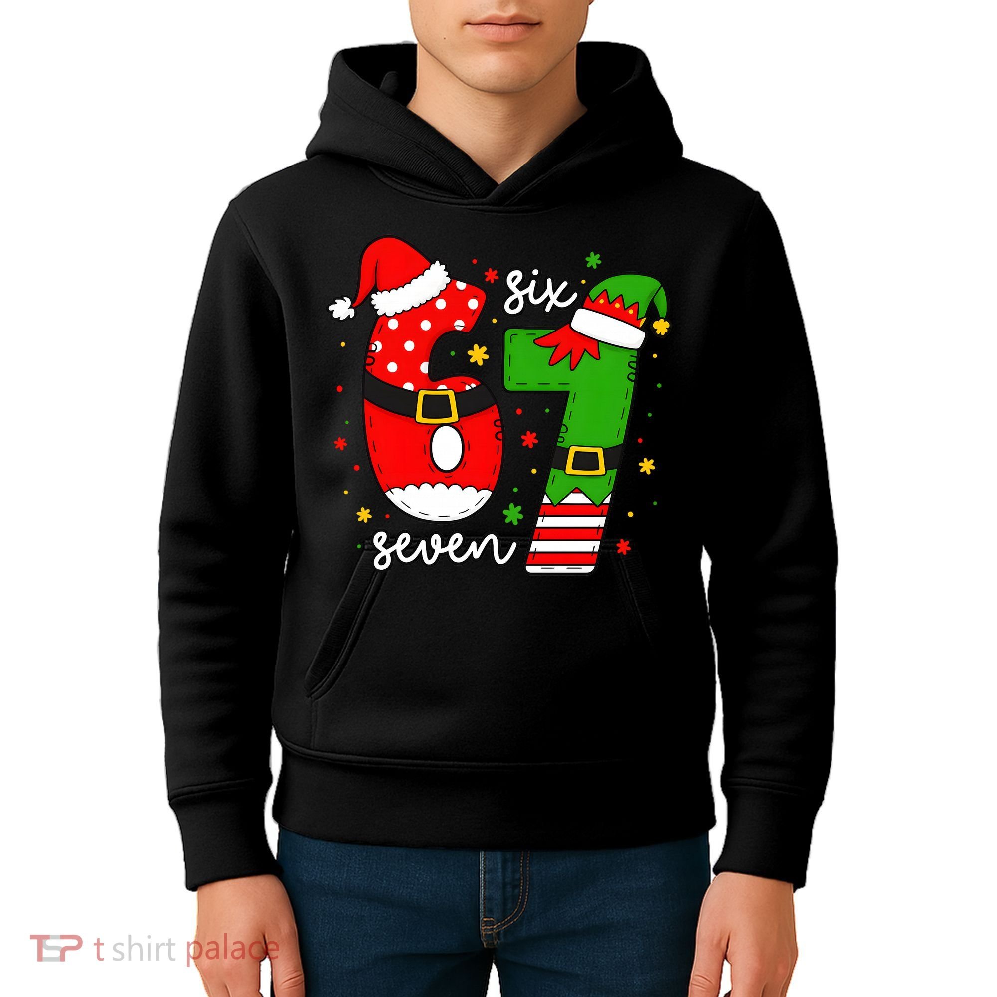 67 Meme Six Seven Christmas Santa Elf Funny Kids Hoodie