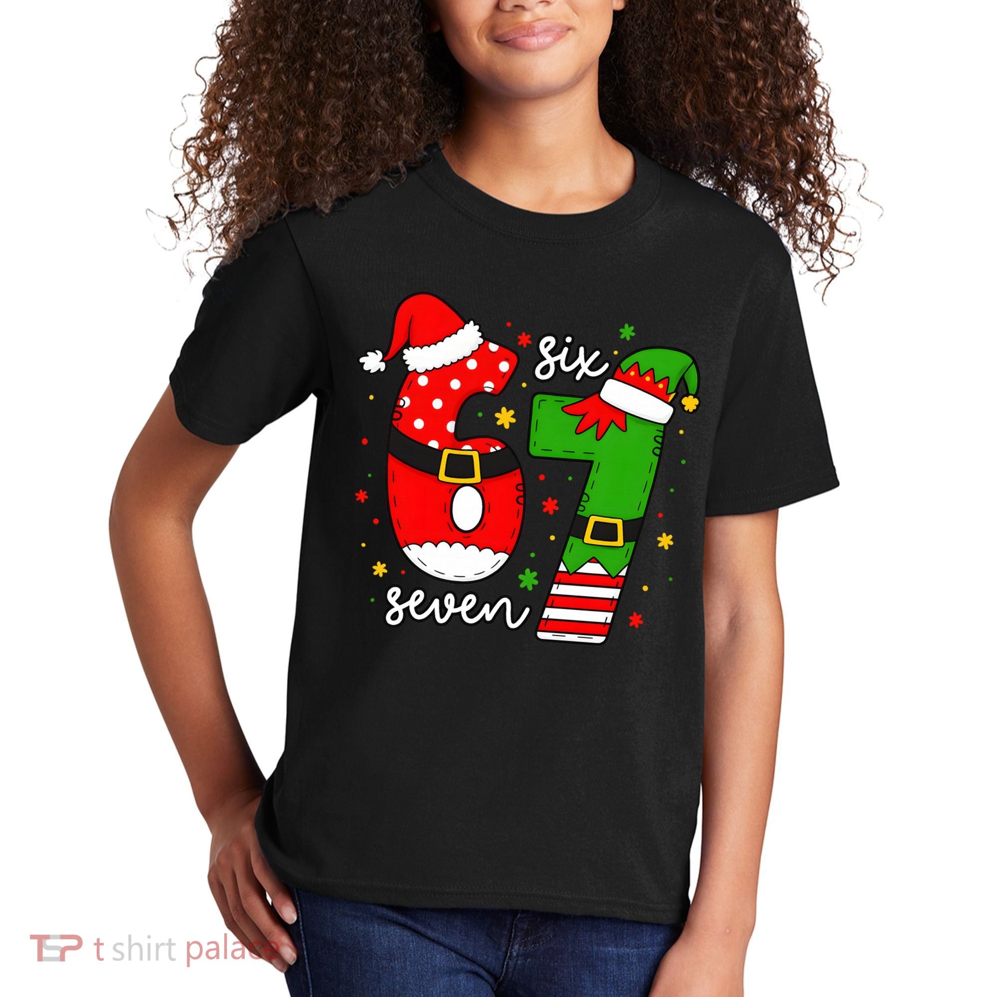 67 Meme Six Seven Christmas Santa Elf Funny Kids T-Shirt