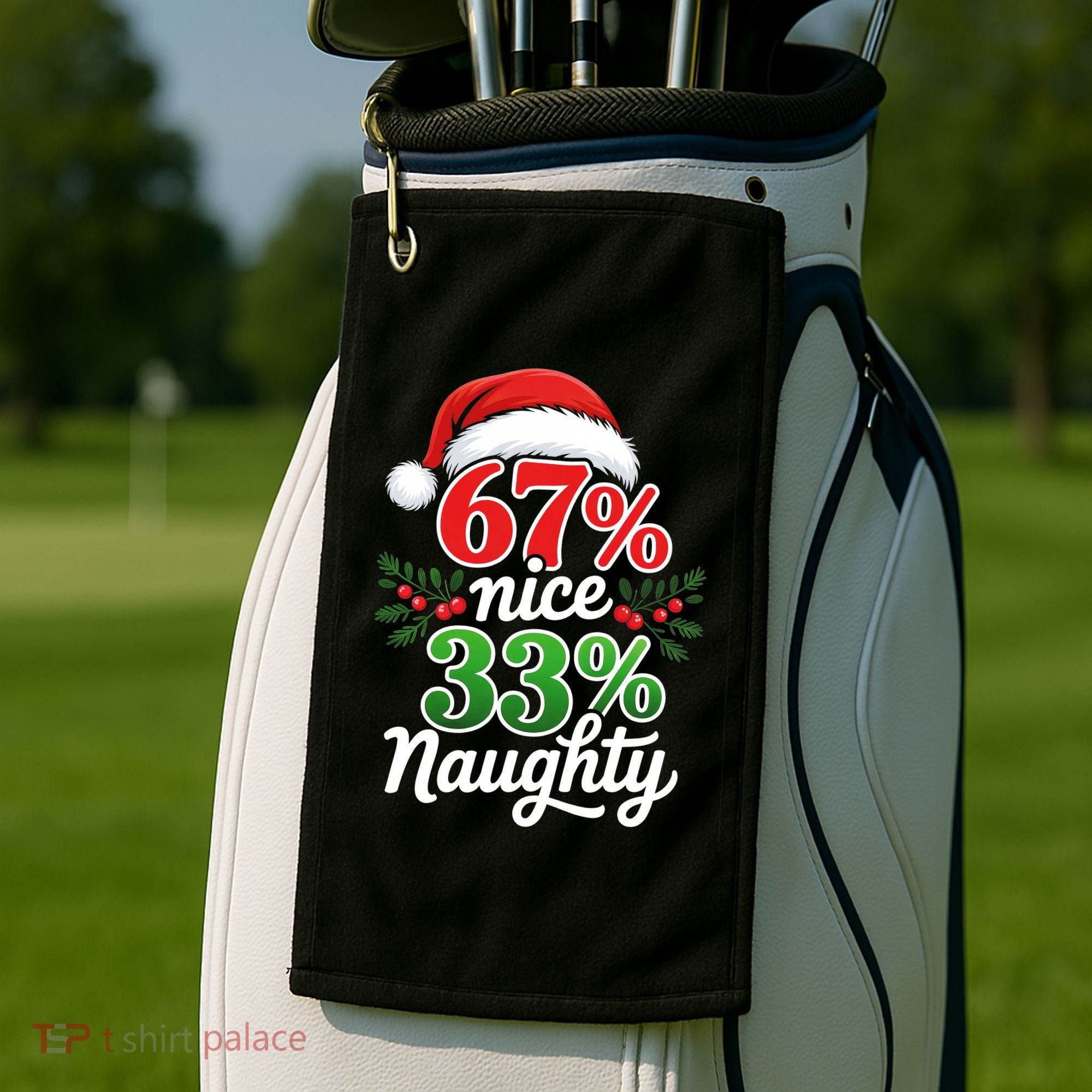 67% Nice 33% Naughty Christmas 67 Meme Funny Golf Towel