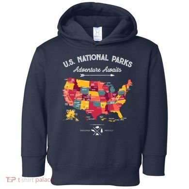 63 National Parks Map Us Park Retro Vintage Camping Hiking Toddler Hoodie