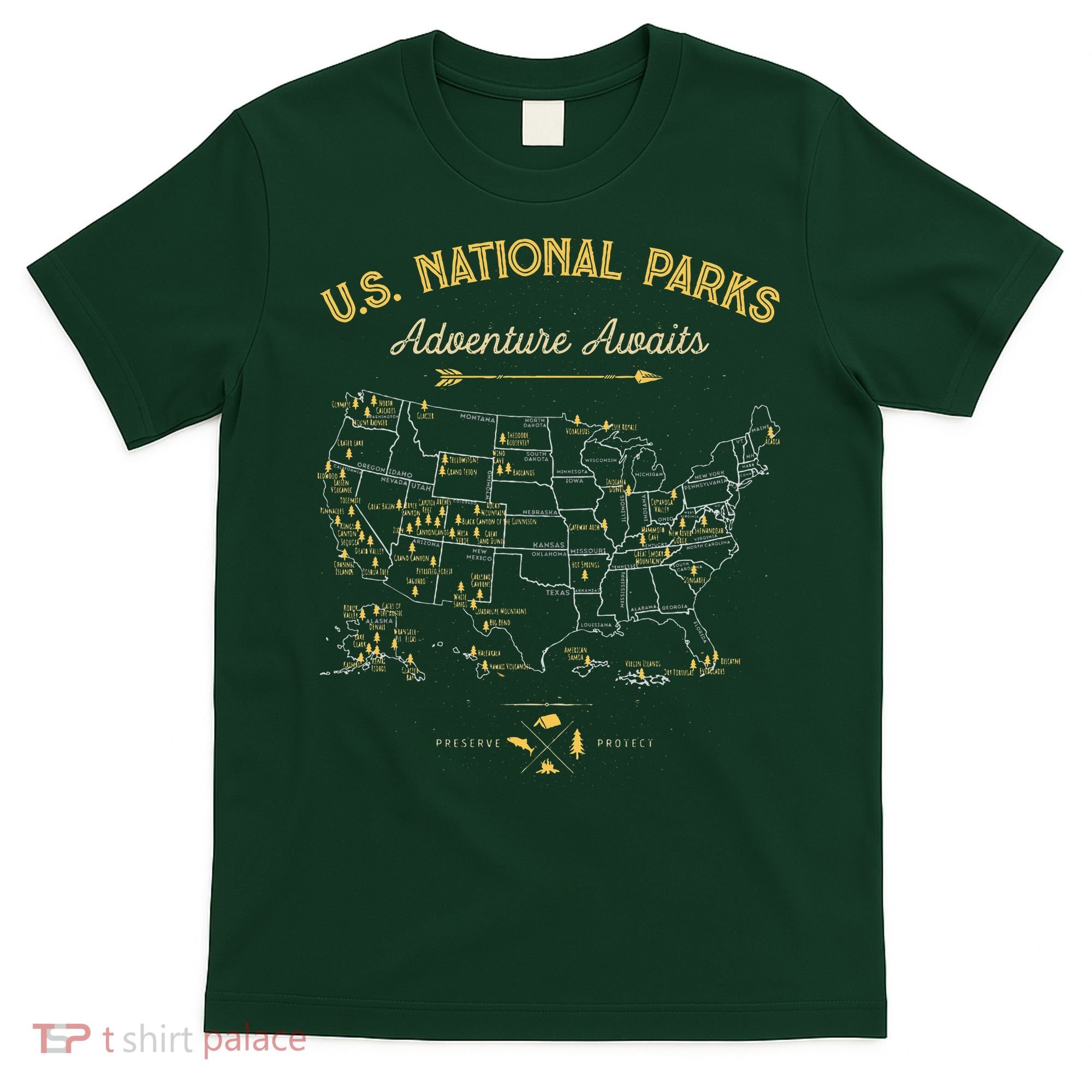 63 National Parks Map US Park Retro Vintage Camping Hiking  T-Shirt