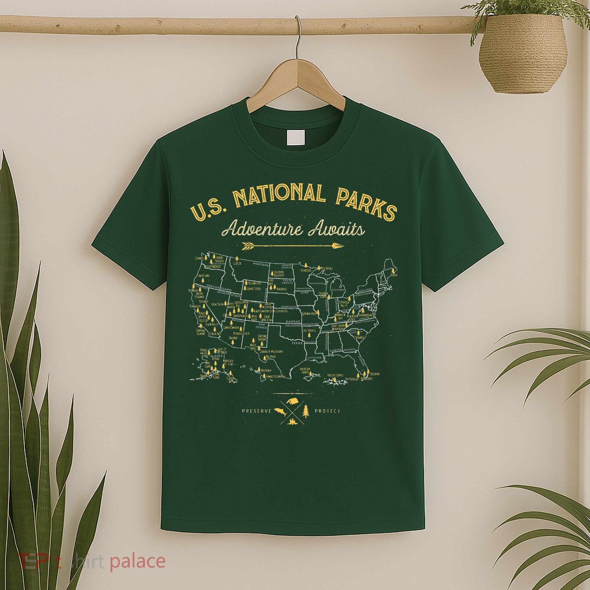 63 National Parks Map US Park Retro Vintage Camping Hiking  T-Shirt