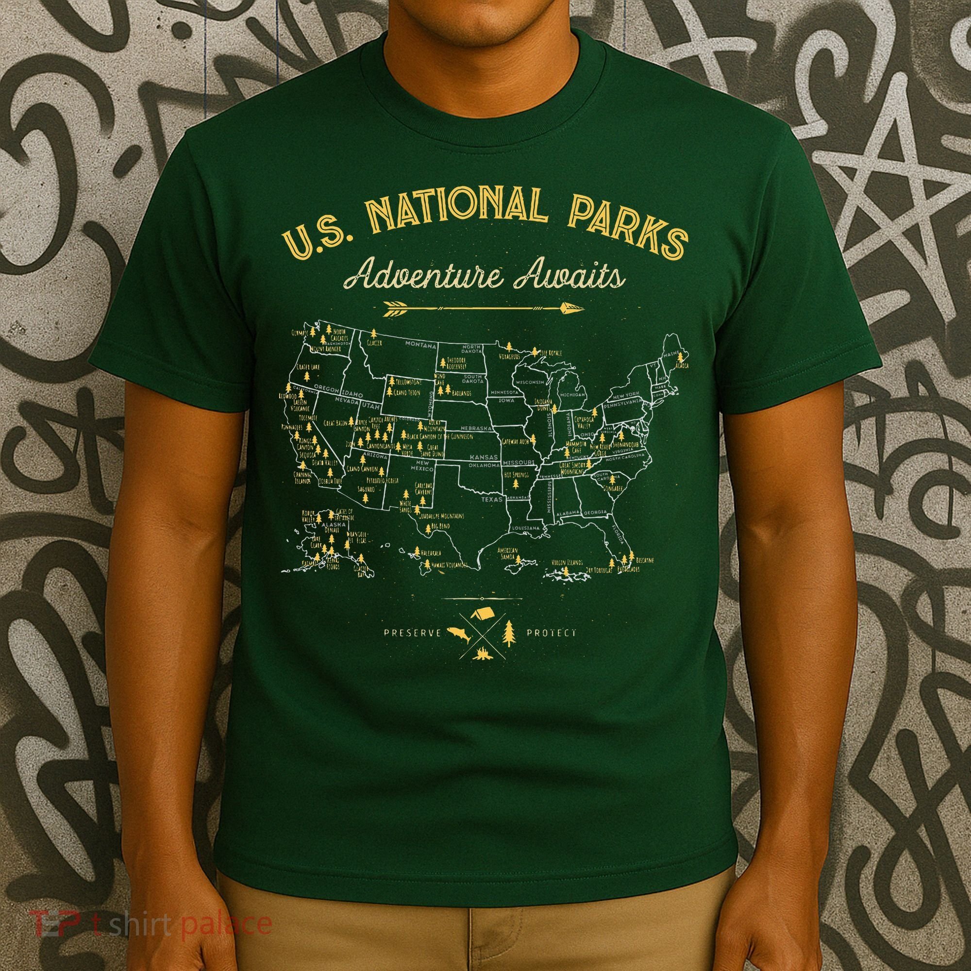 63 National Parks Map US Park Retro Vintage Camping Hiking  T-Shirt