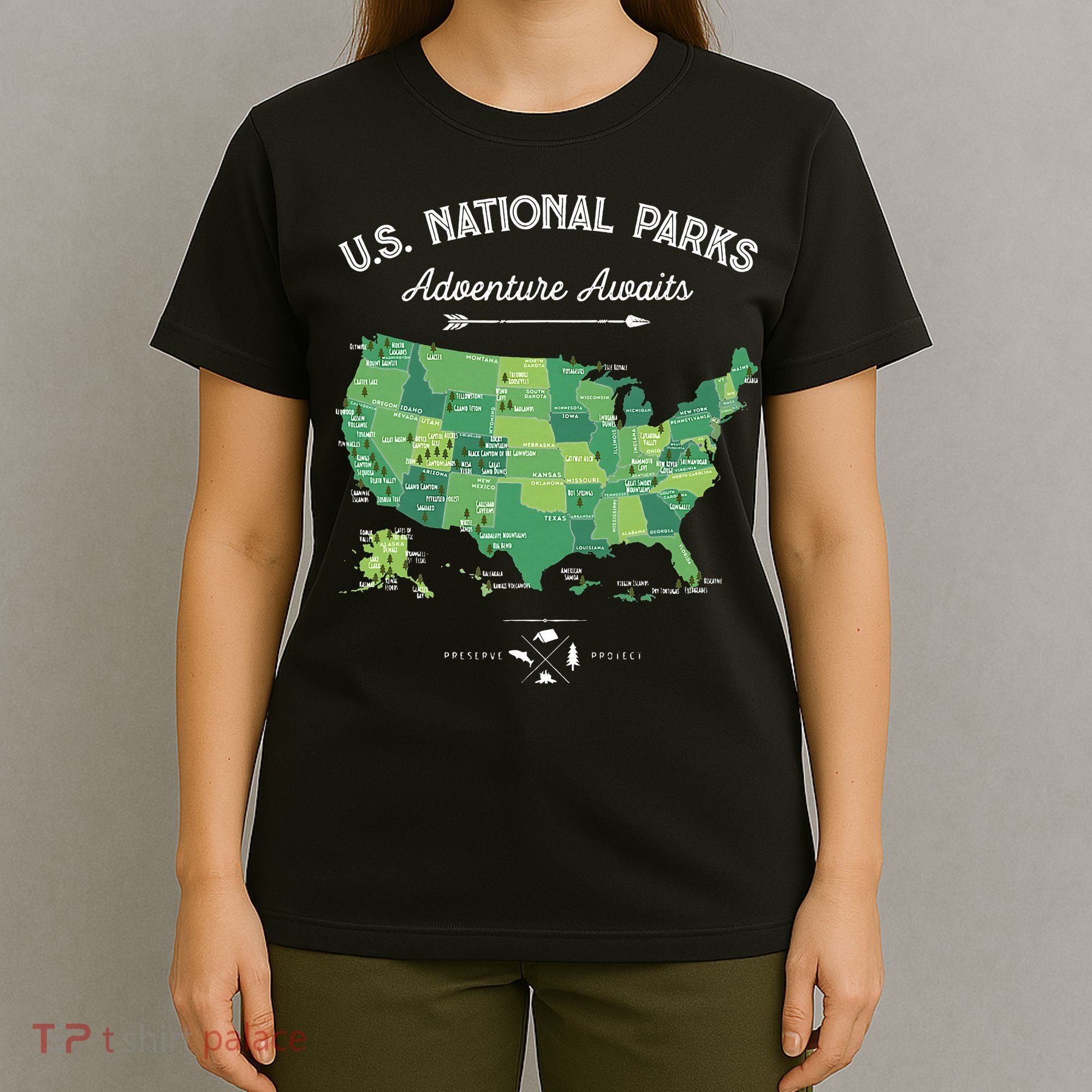 63 National Parks Map US Park Retro Vintage Camping Hiking T-Shirt