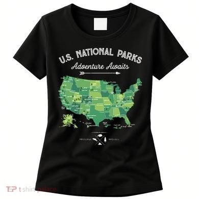 63 National Parks Map US Park Retro Vintage Camping Hiking Women's T-Shirt