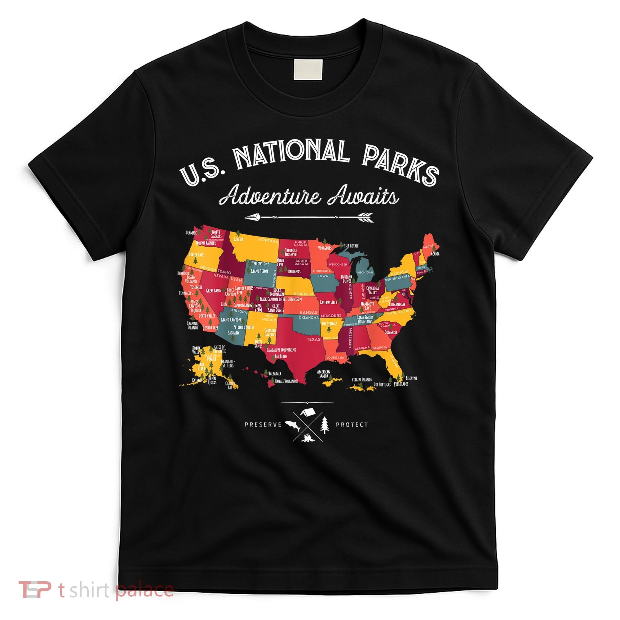 62 National Parks Map Gifts US Park Vintage Camping Hiking Gift T-Shirt