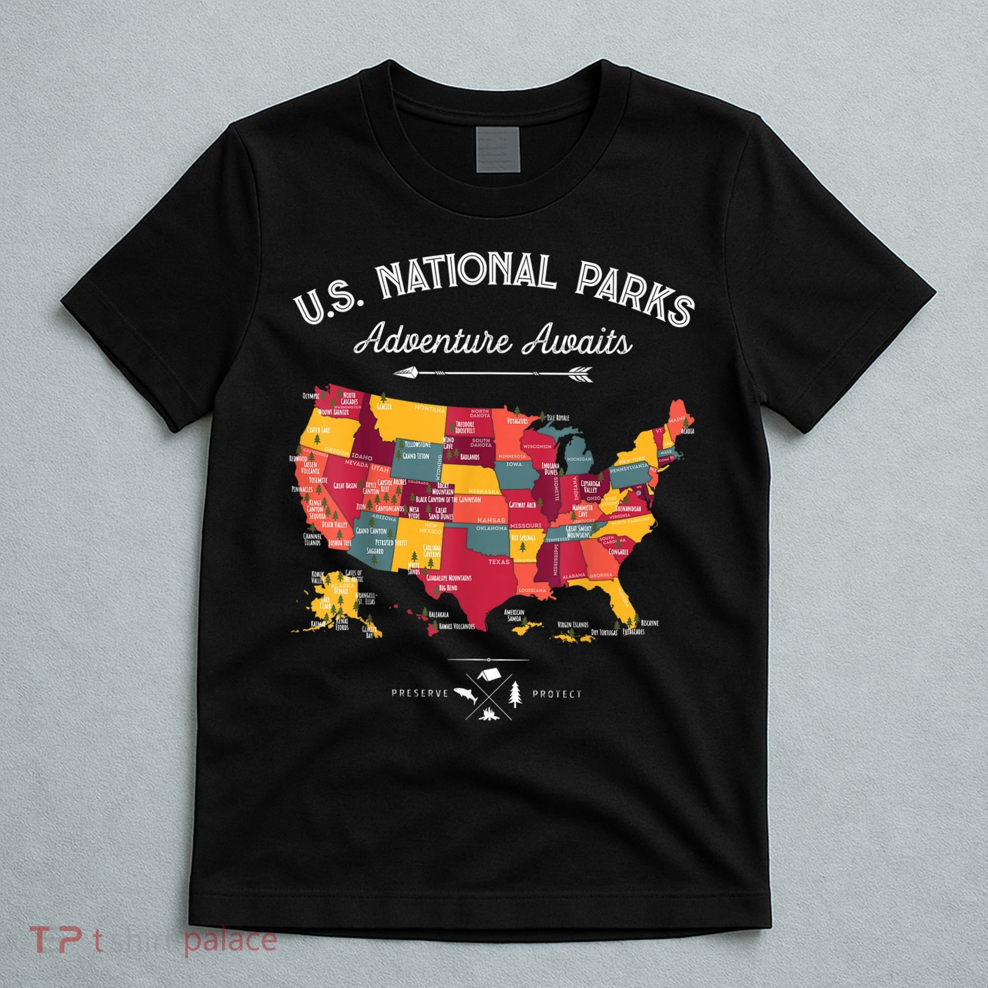 62 National Parks Map Gifts US Park Vintage Camping Hiking Gift T-Shirt