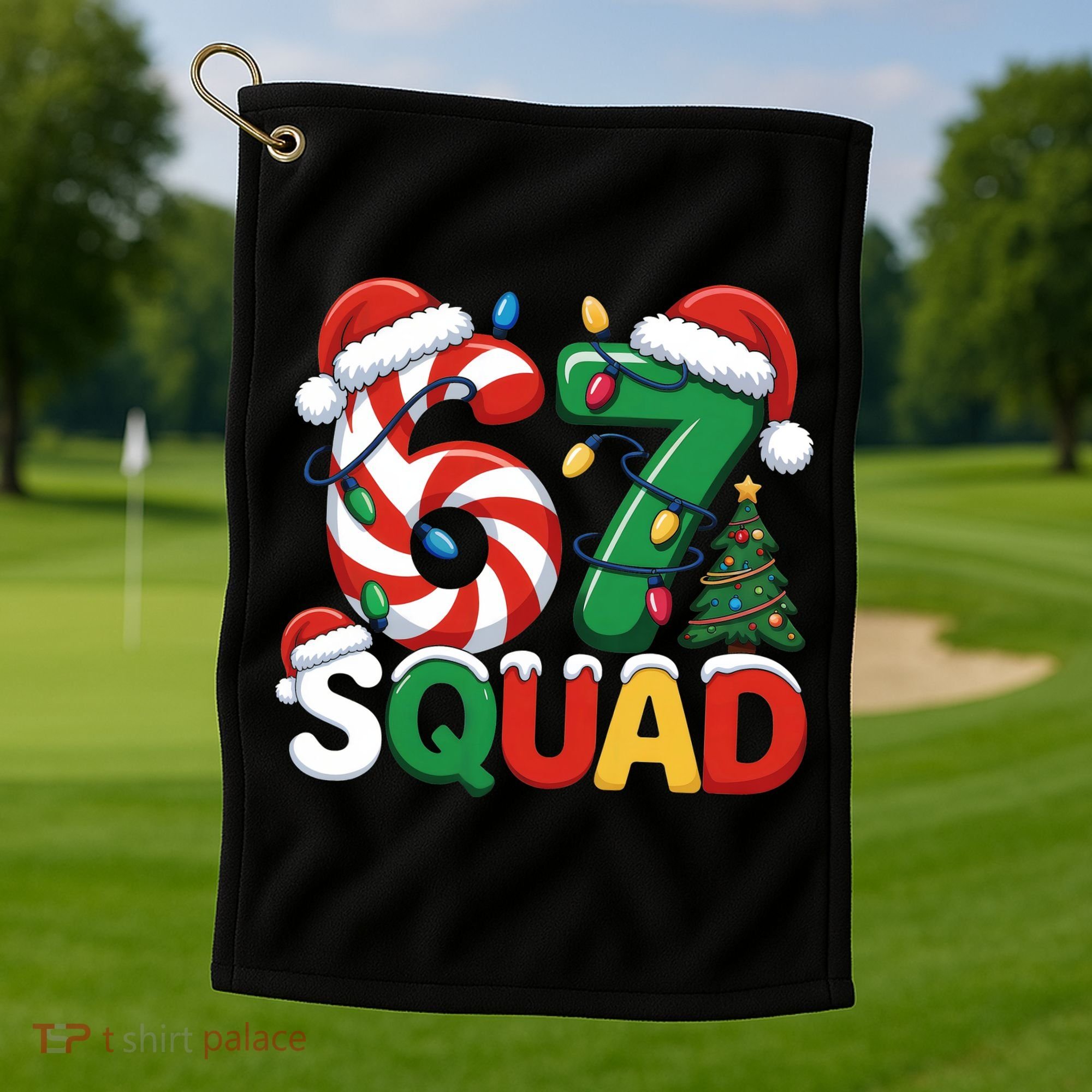67 Squad Christmas Candy Cane Funny Meme Golf Towel