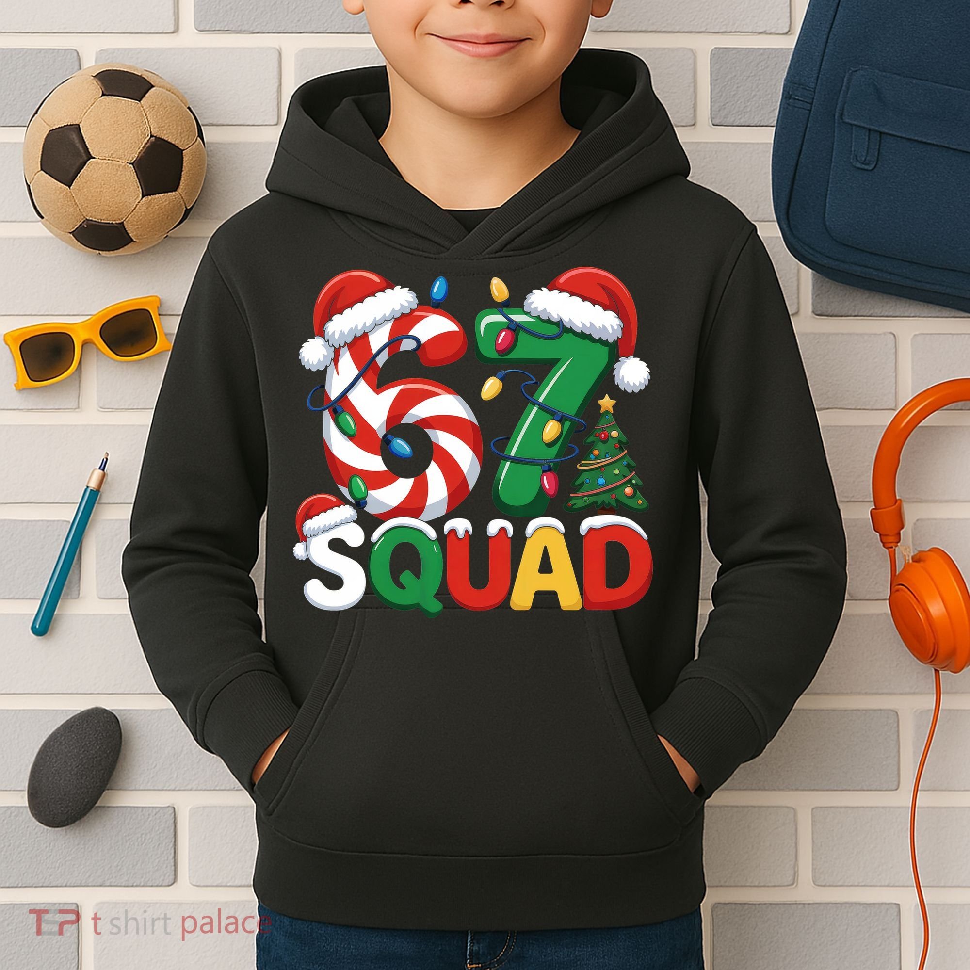67 Squad Christmas Candy Cane Funny Meme Kids Hoodie