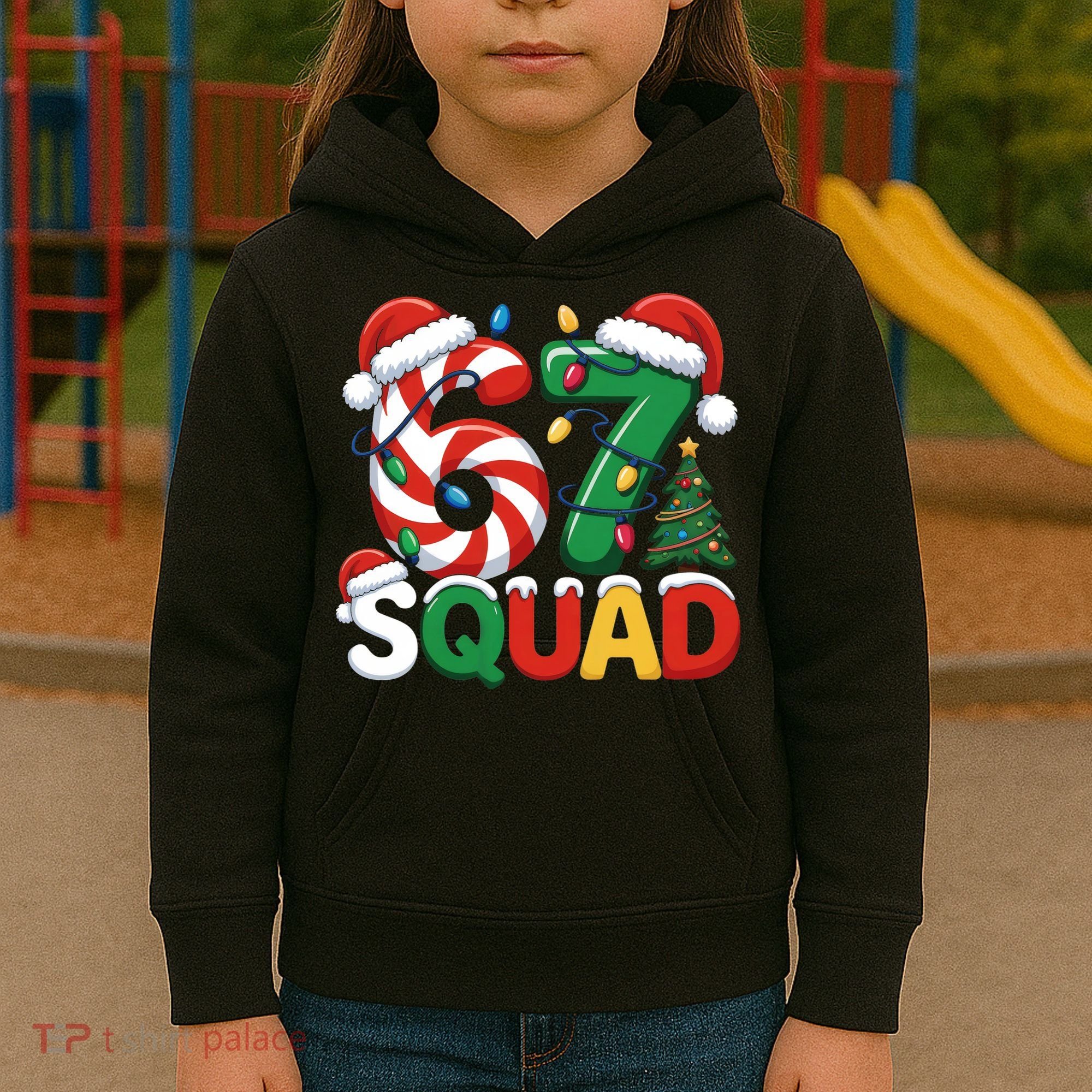 67 Squad Christmas Candy Cane Funny Meme Kids Hoodie