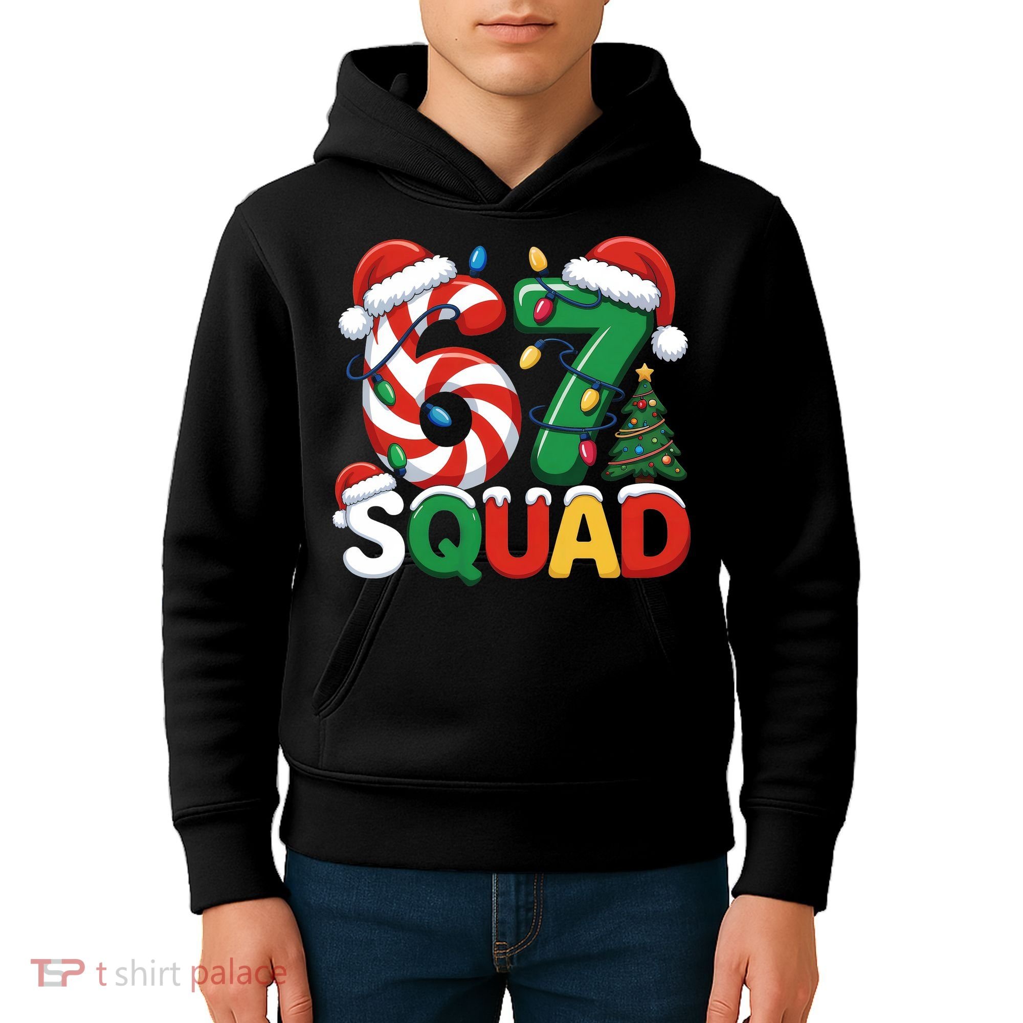 67 Squad Christmas Candy Cane Funny Meme Kids Hoodie