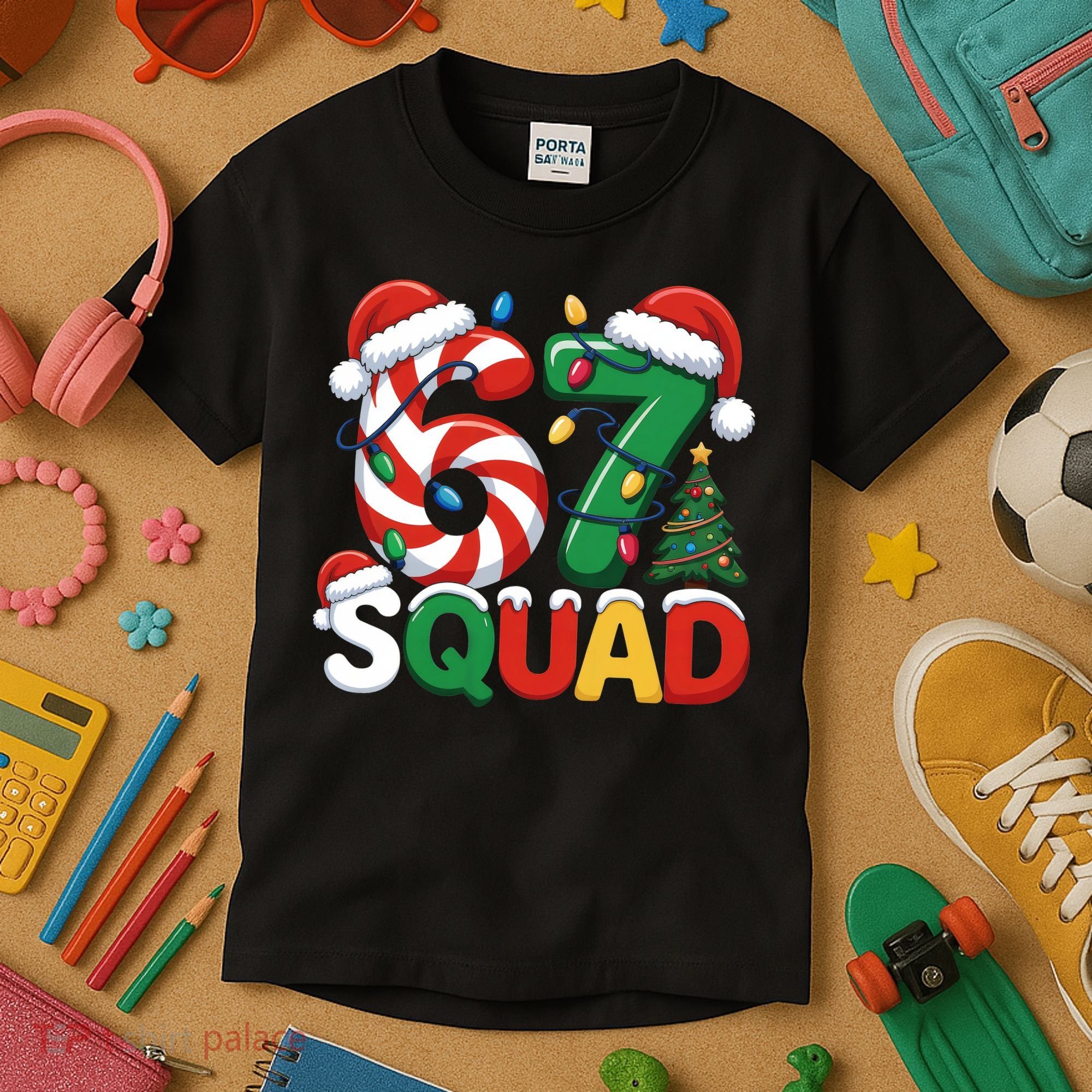 67 Squad Christmas Candy Cane Funny Meme Kids T-Shirt