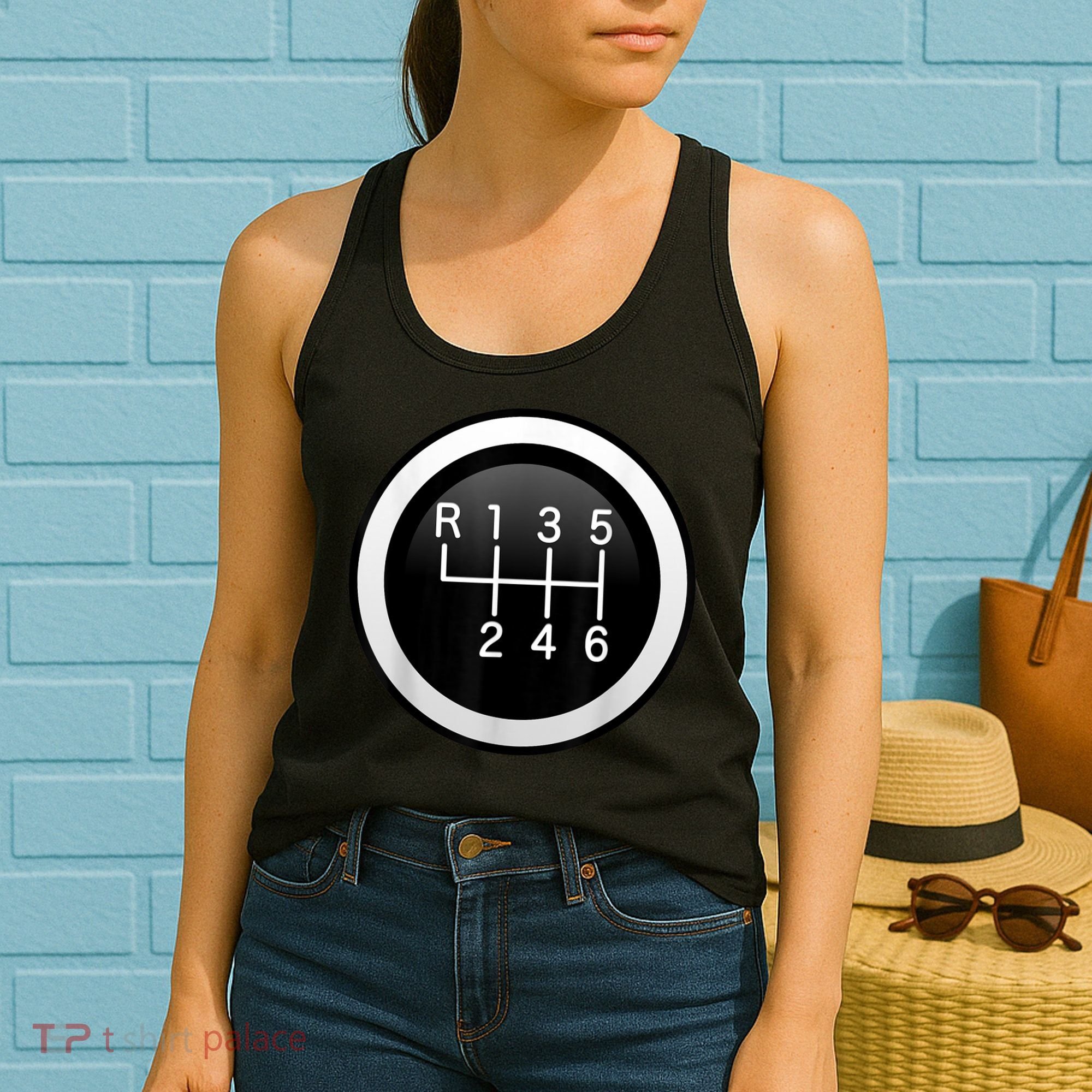 6 Speed Manual Stick Gear Shift Auto Racing Car Women's Tank Top