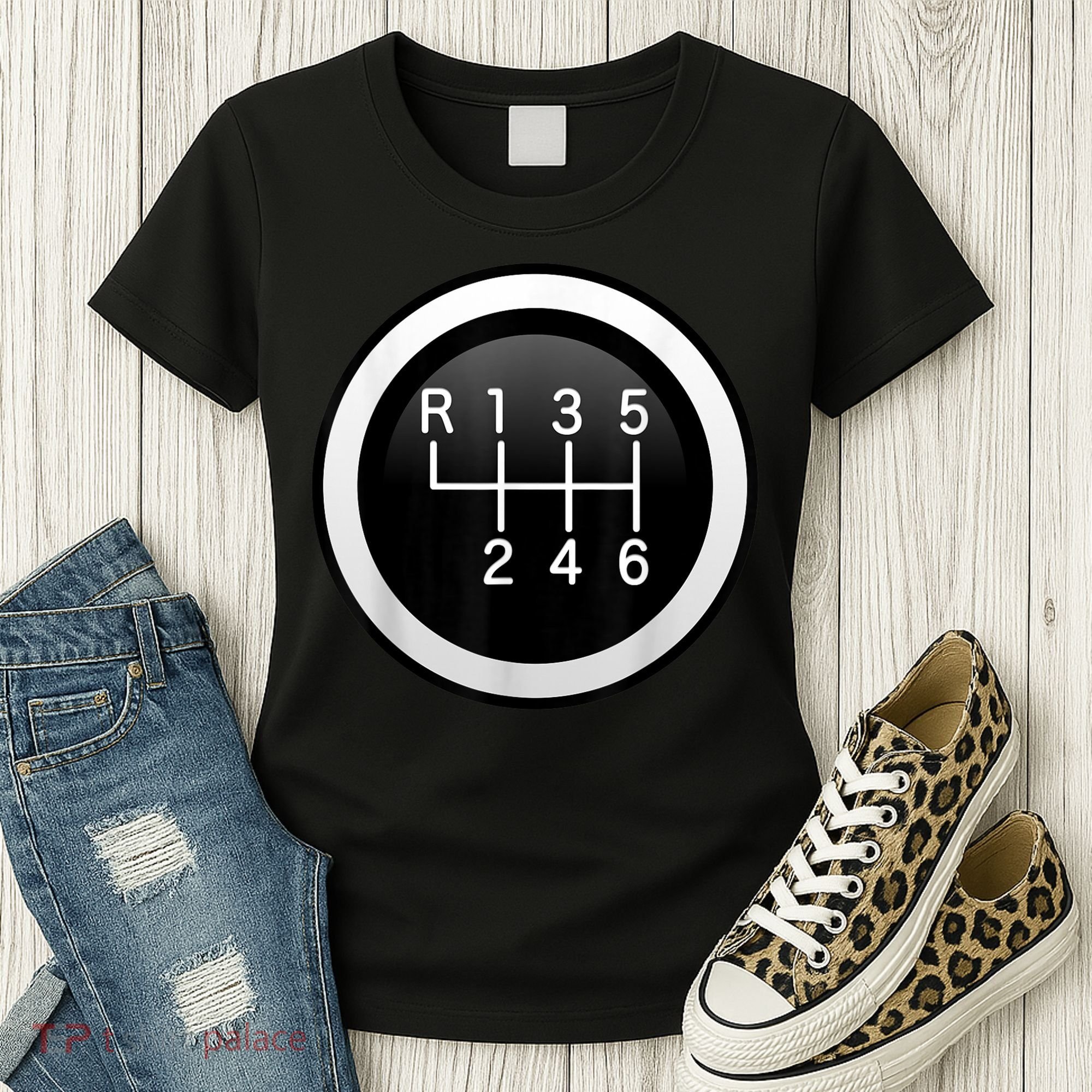 6 Speed Manual Stick Gear Shift Auto Racing Car Women's T-Shirt