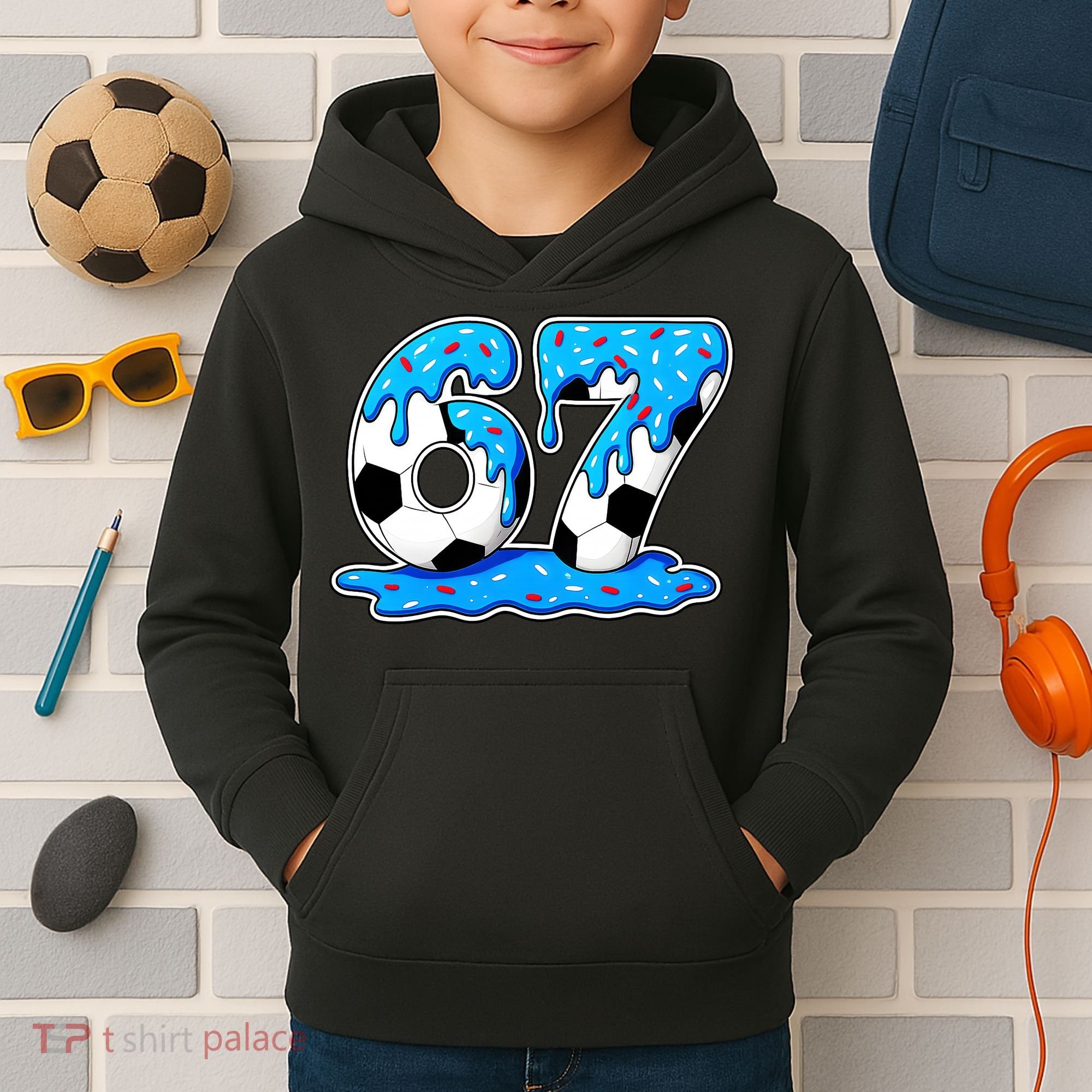 67 Soccer Melting Ice Cream Drip 6-7 Meme Kids Hoodie