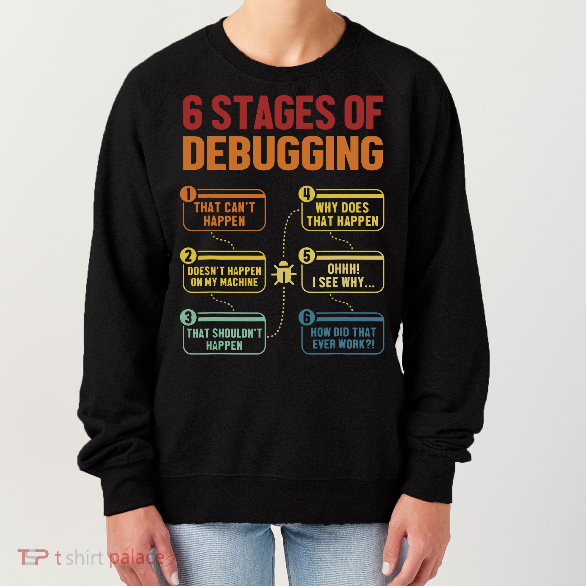 6 Stages Of Debugging Full Stack Coder Software Developer Women's Sweatshirt