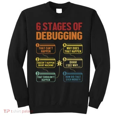 6 Stages Of Debugging Full Stack Coder Software Developer Sweatshirt