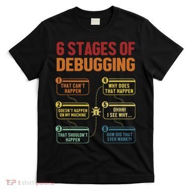6 Stages Of Debugging Full Stack Coder Software Developer T-Shirt
