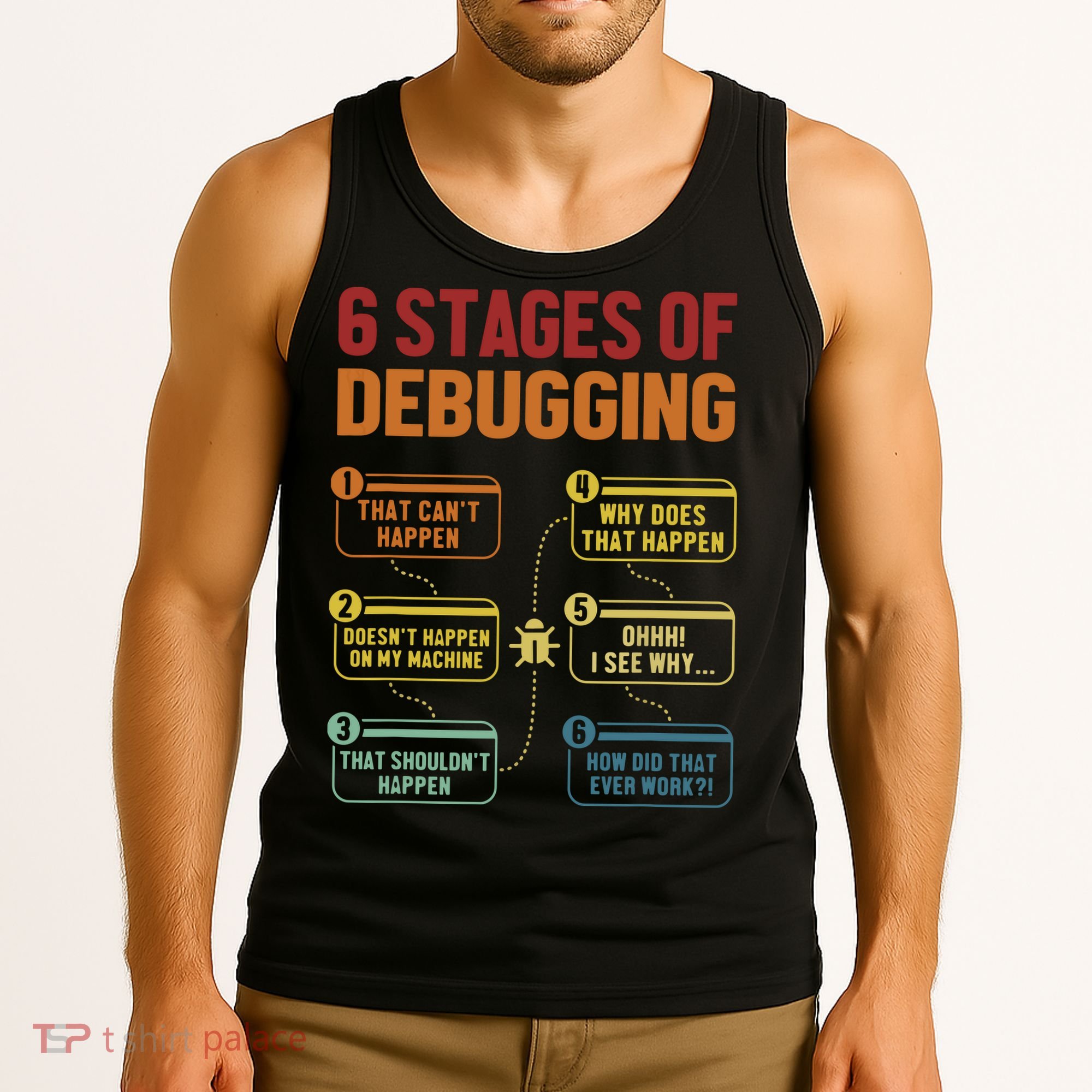 6 Stages Of Debugging Full Stack Coder Software Developer Tank Top