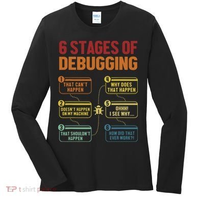 6 Stages Of Debugging Full Stack Coder Software Developer Women's Long Sleeve Shirt