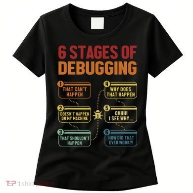 6 Stages Of Debugging Full Stack Coder Software Developer Women's T-Shirt