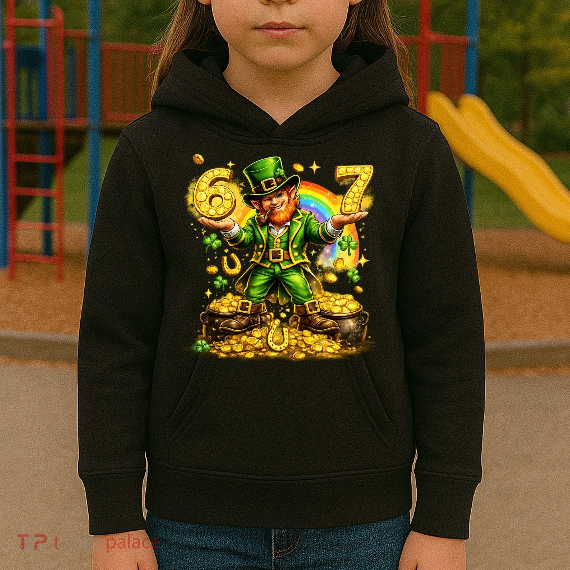67 St Patricks Day Six Seven Meme Funny Kids Hoodie
