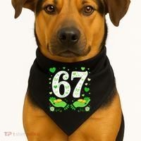 67 St Patricks Day Shamrock Clover Hands 6-7 Meme USA-Made Doggie Bandana thumb 1