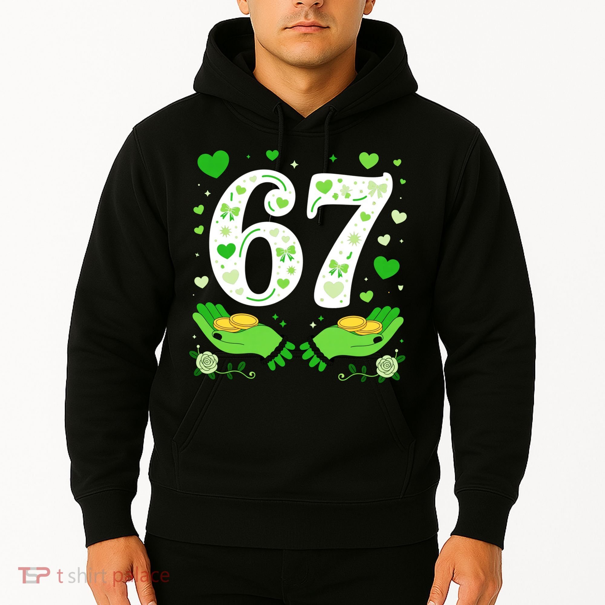67 St Patricks Day Shamrock Clover Hands 6-7 Meme Hoodie