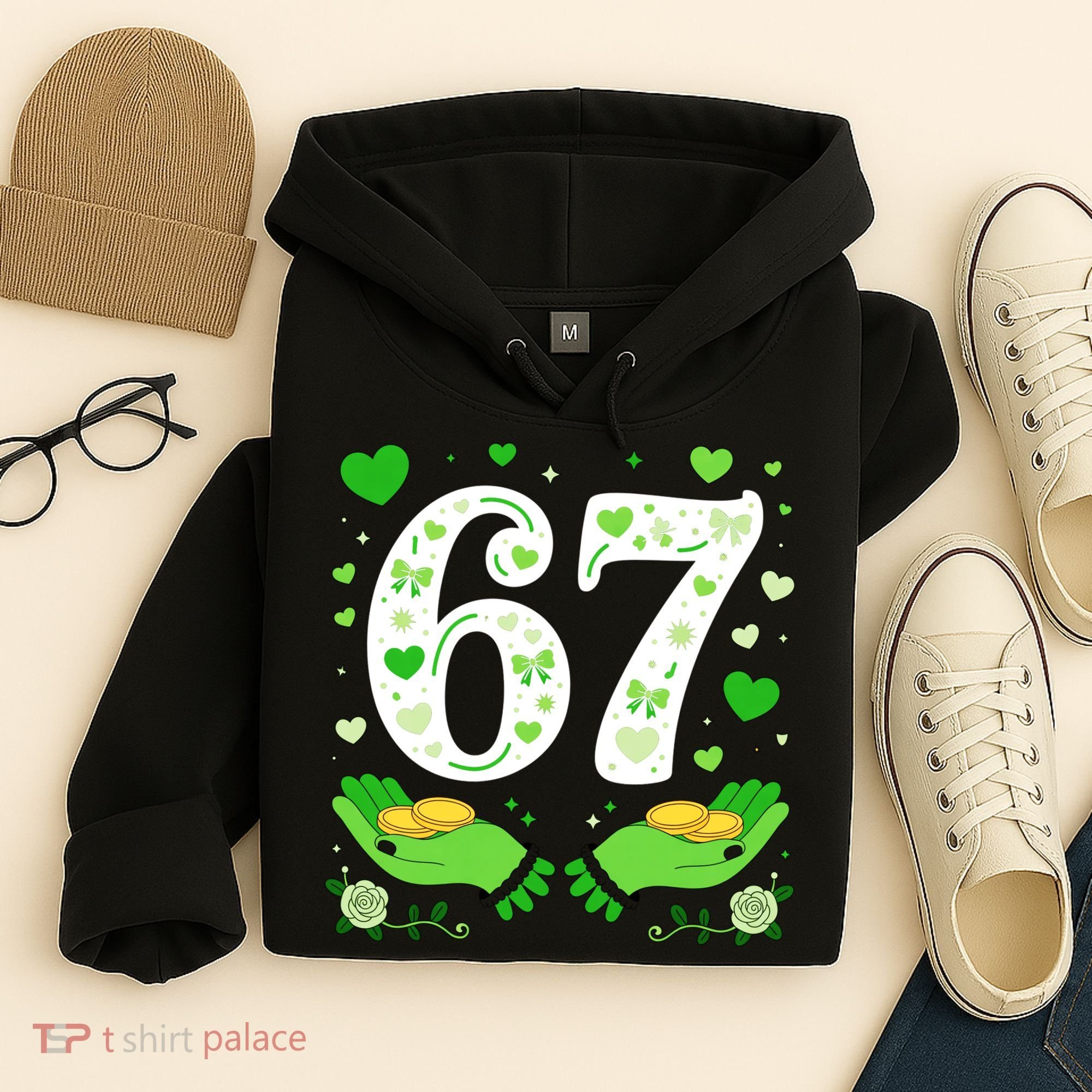 67 St Patricks Day Shamrock Clover Hands 6-7 Meme Hoodie