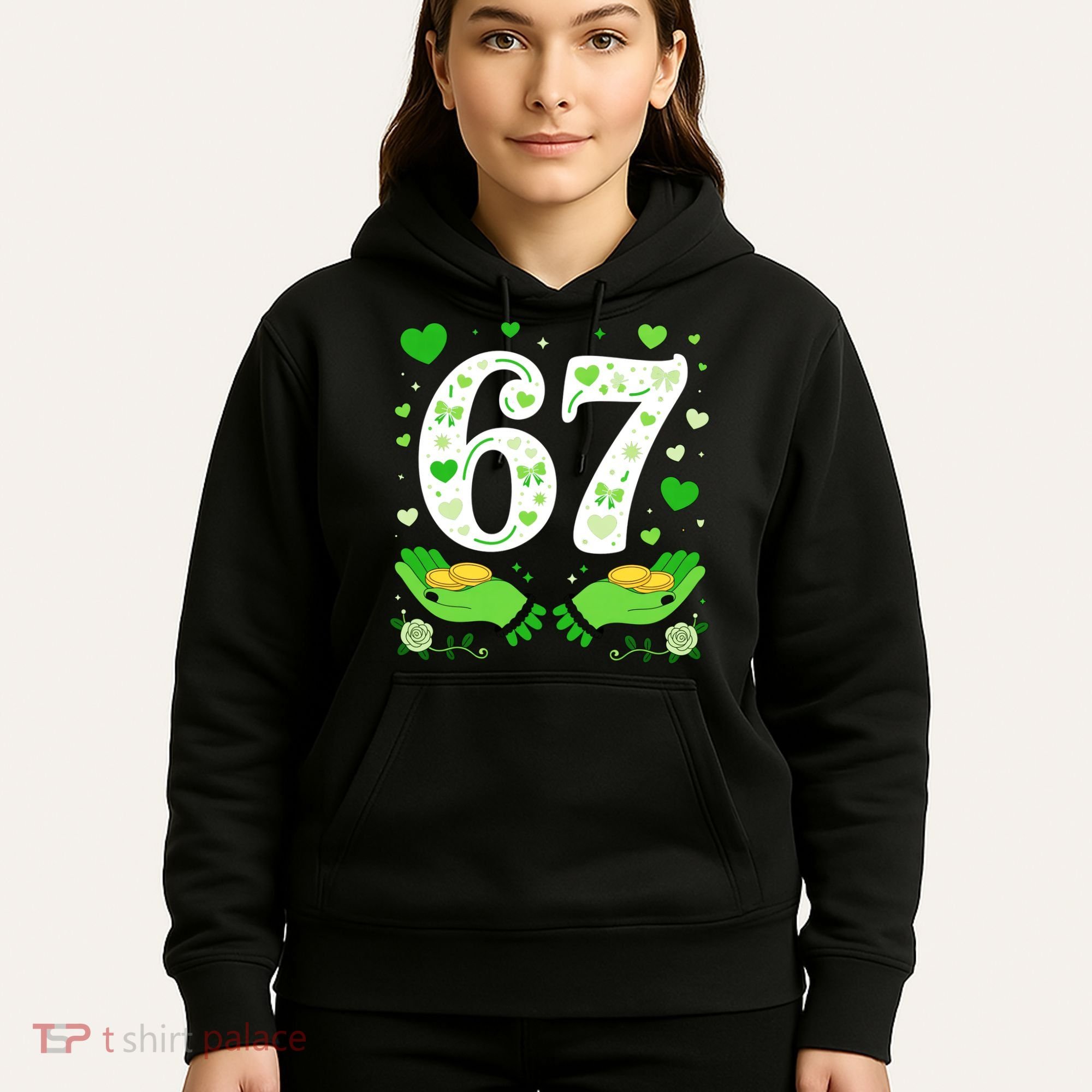 67 St Patricks Day Shamrock Clover Hands 6-7 Meme Hoodie