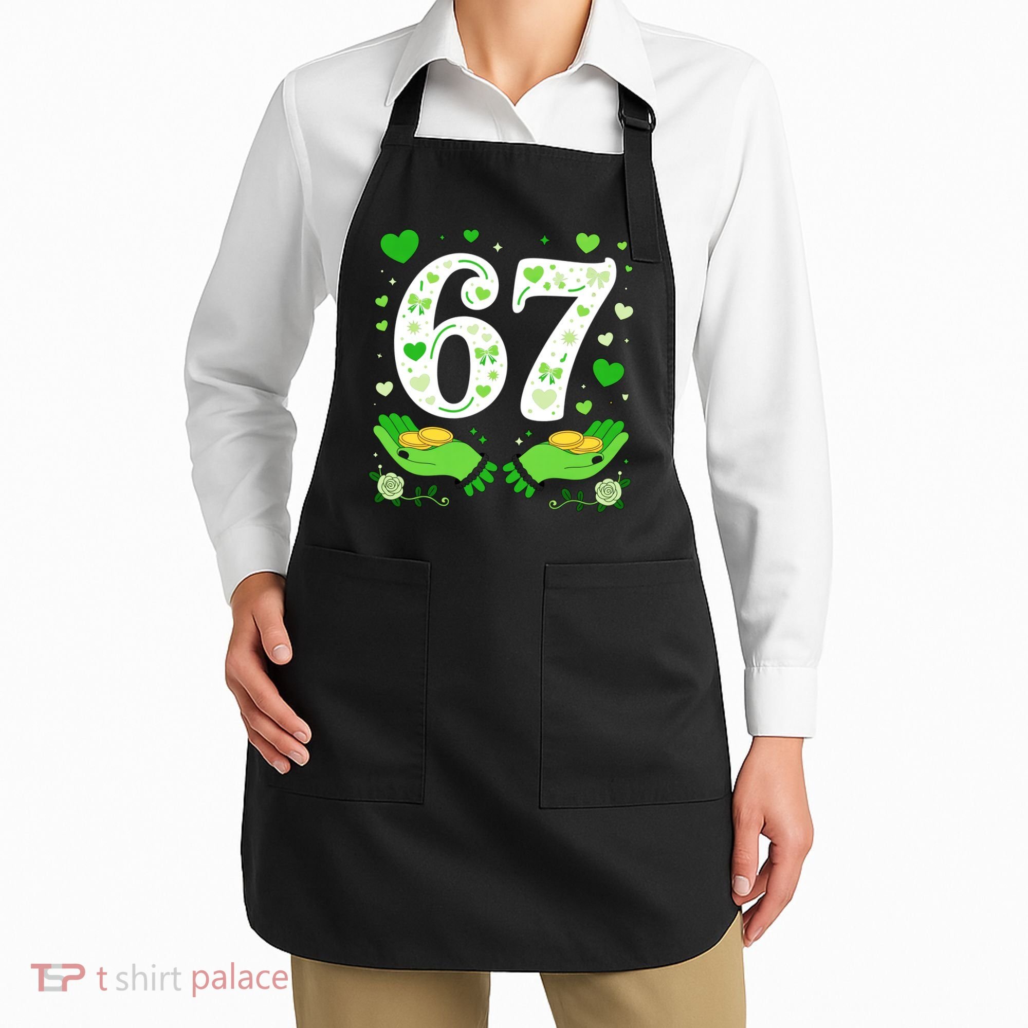 67 St Patricks Day Shamrock Clover Hands 6-7 Meme Apron