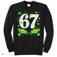 67 St Patricks Day Shamrock Clover Hands 6-7 Meme Sweatshirt thumb 0