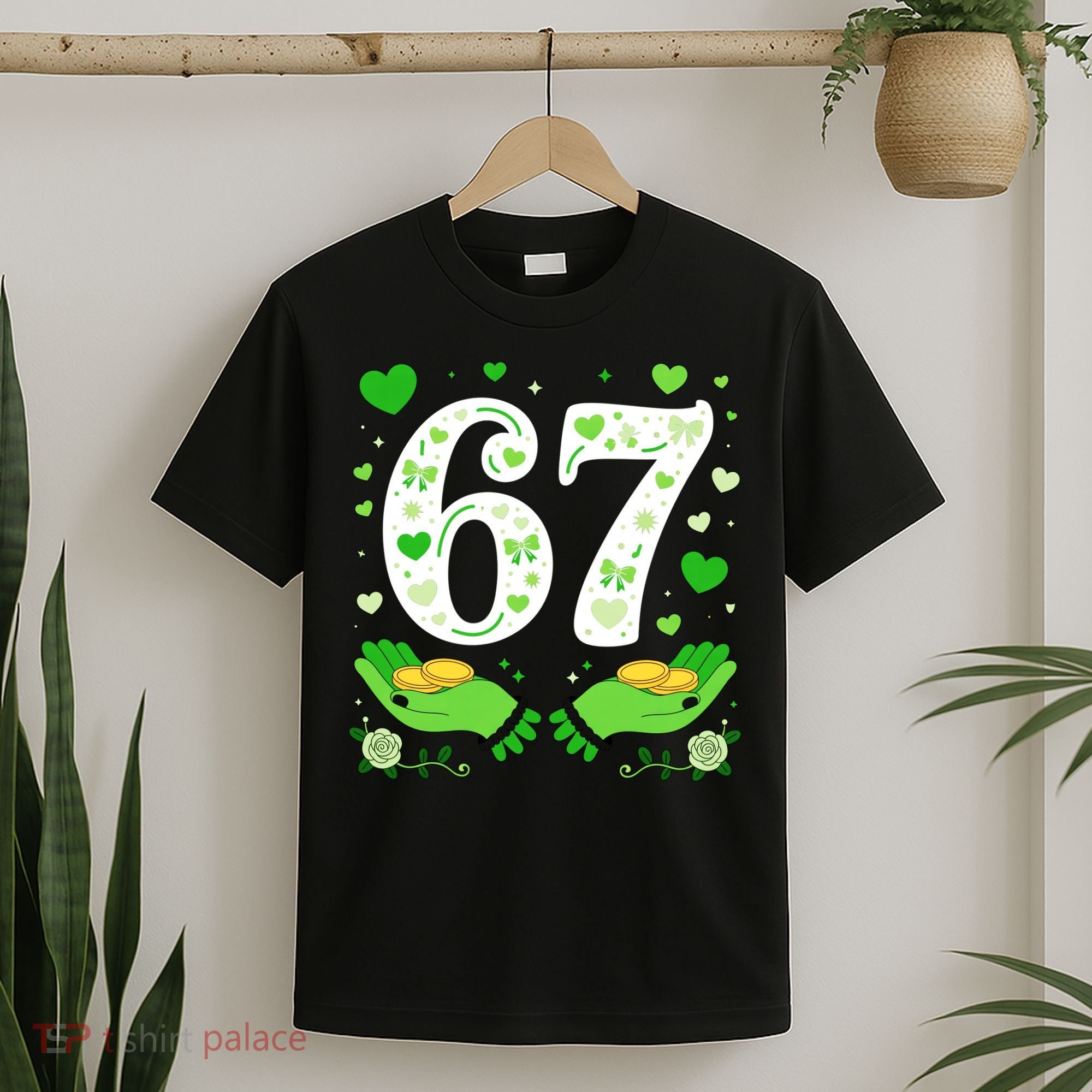 67 St Patricks Day Shamrock Clover Hands 6-7 Meme T-Shirt