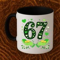 67 St Patricks Day Shamrock Clover Hands 6-7 Meme Coffee Mug thumb 2