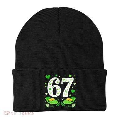 67 St Patricks Day Shamrock Clover Hands 6-7 Meme Beanie