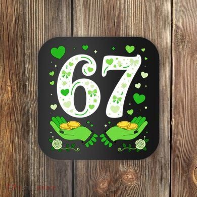 67 St Patricks Day Shamrock Clover Hands 6-7 Meme Coaster