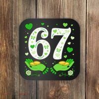 67 St Patricks Day Shamrock Clover Hands 6-7 Meme Coaster thumb 0