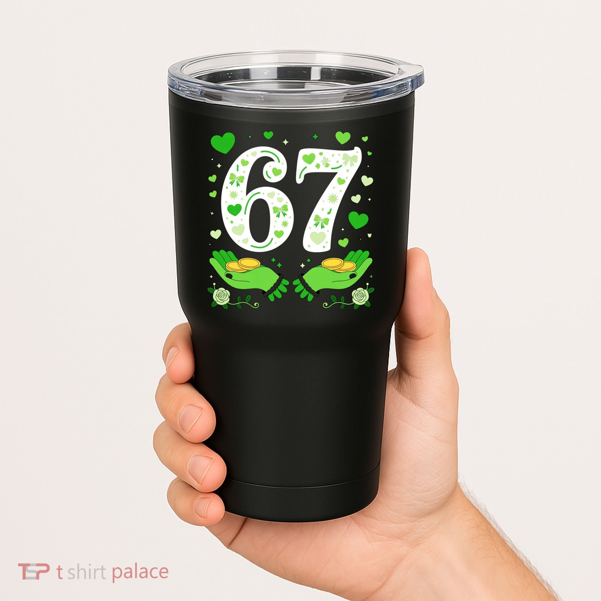 67 St Patricks Day Shamrock Clover Hands 6-7 Meme Tumbler