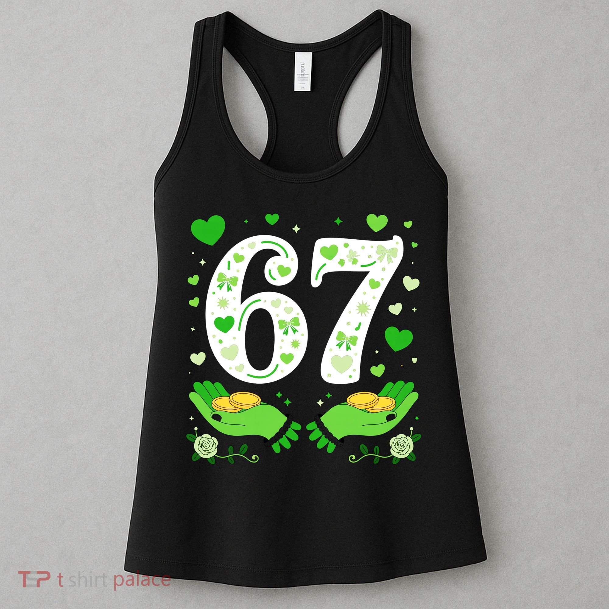 67 St Patricks Day Shamrock Clover Hands 6-7 Meme Women's Tank Top