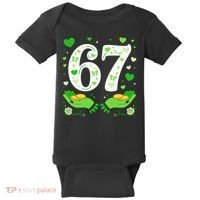 67 St Patricks Day Shamrock Clover Hands 6-7 Meme Baby Bodysuit thumb 0