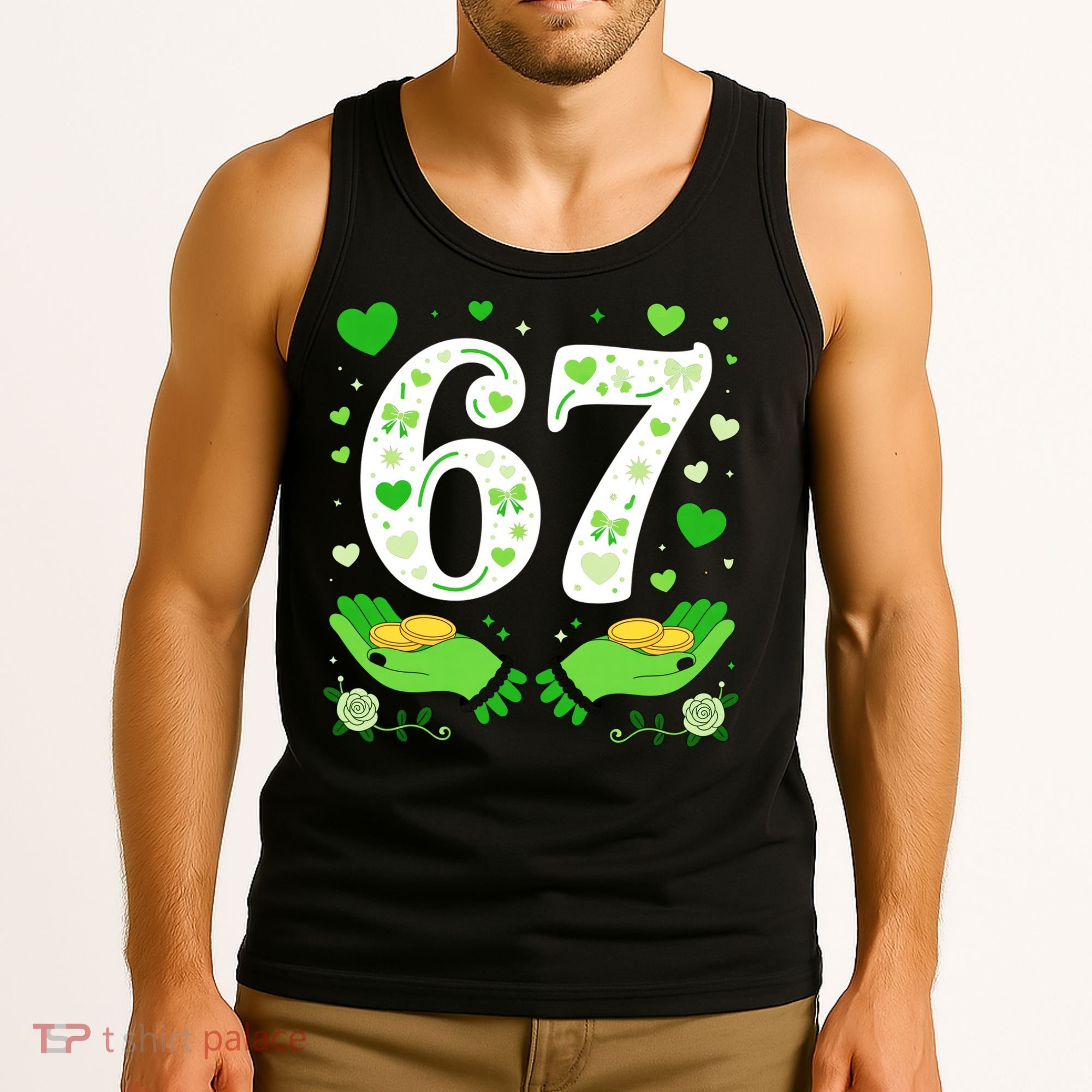 67 St Patricks Day Shamrock Clover Hands 6-7 Meme Tank Top
