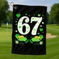 67 St Patricks Day Shamrock Clover Hands 6-7 Meme Golf Towel thumb 1