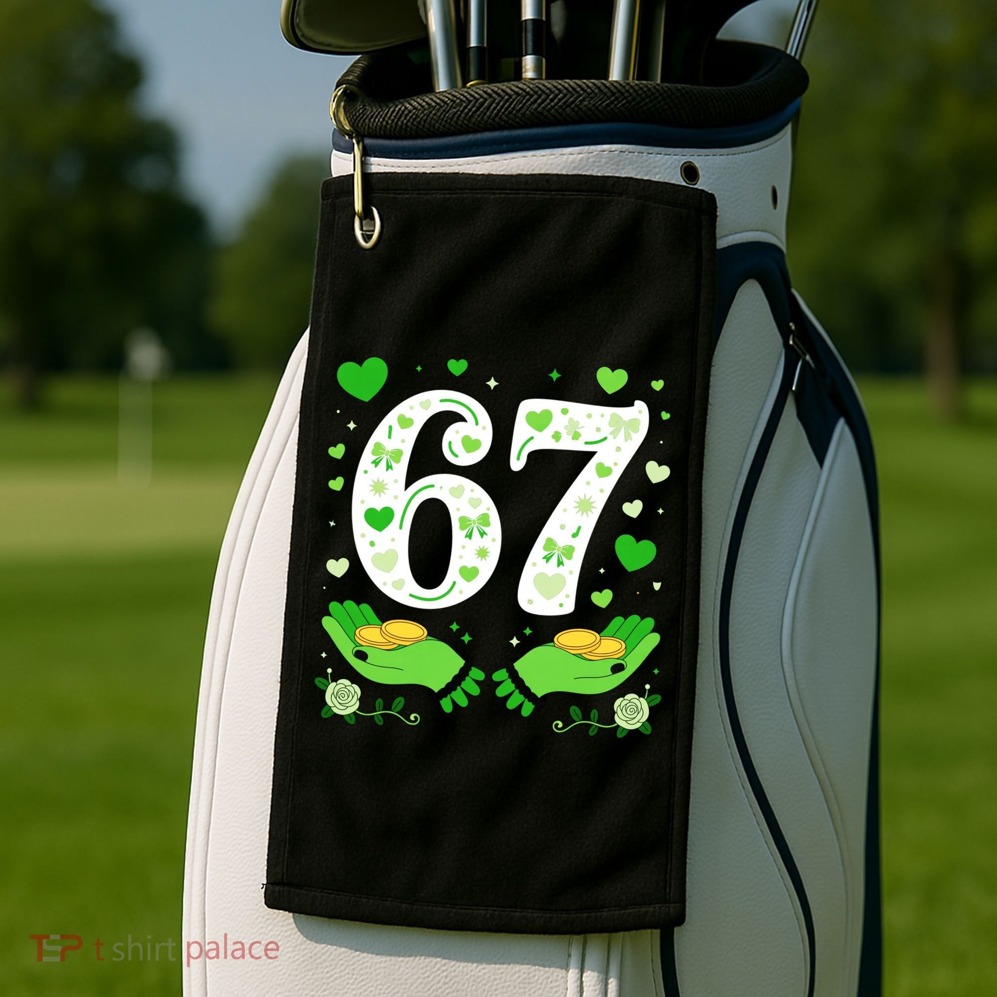 67 St Patricks Day Shamrock Clover Hands 6-7 Meme Golf Towel