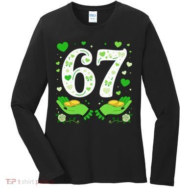 67 St Patricks Day Shamrock Clover Hands 6-7 Meme Women's Long Sleeve Shirt