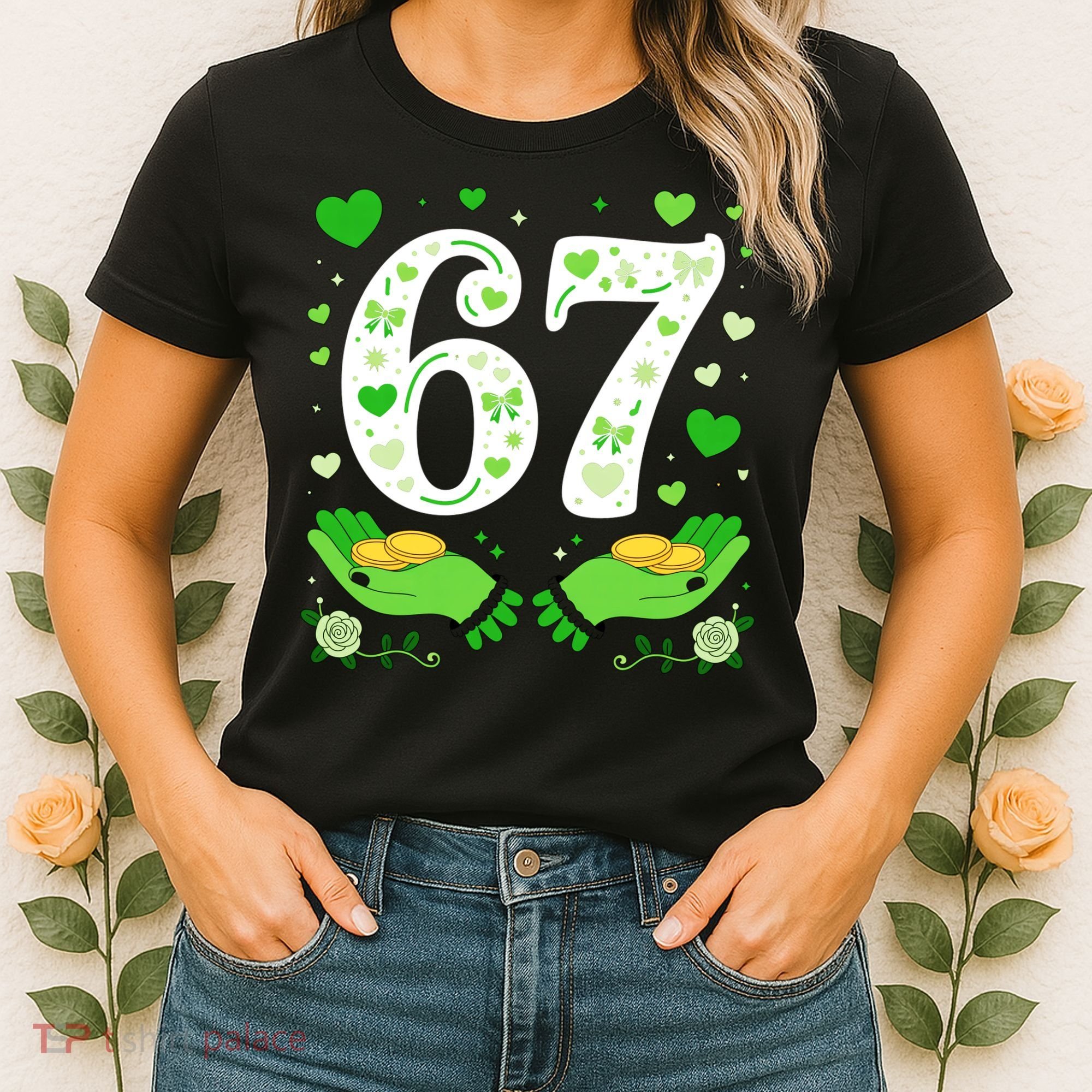 67 St Patricks Day Shamrock Clover Hands 6-7 Meme Women's T-Shirt