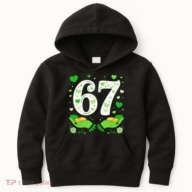 67 St Patricks Day Shamrock Clover Hands 6-7 Meme Kids Hoodie