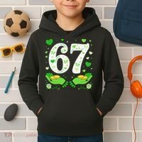 67 St Patricks Day Shamrock Clover Hands 6-7 Meme Kids Hoodie thumb 2