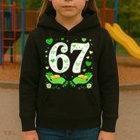 67 St Patricks Day Shamrock Clover Hands 6-7 Meme Kids Hoodie thumb 3