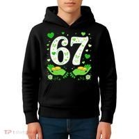67 St Patricks Day Shamrock Clover Hands 6-7 Meme Kids Hoodie thumb 4