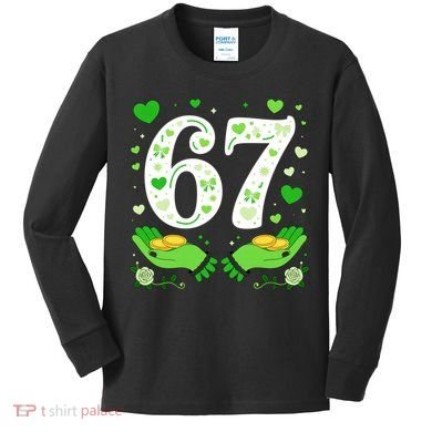 67 St Patricks Day Shamrock Clover Hands 6-7 Meme Kids Long Sleeve Shirt